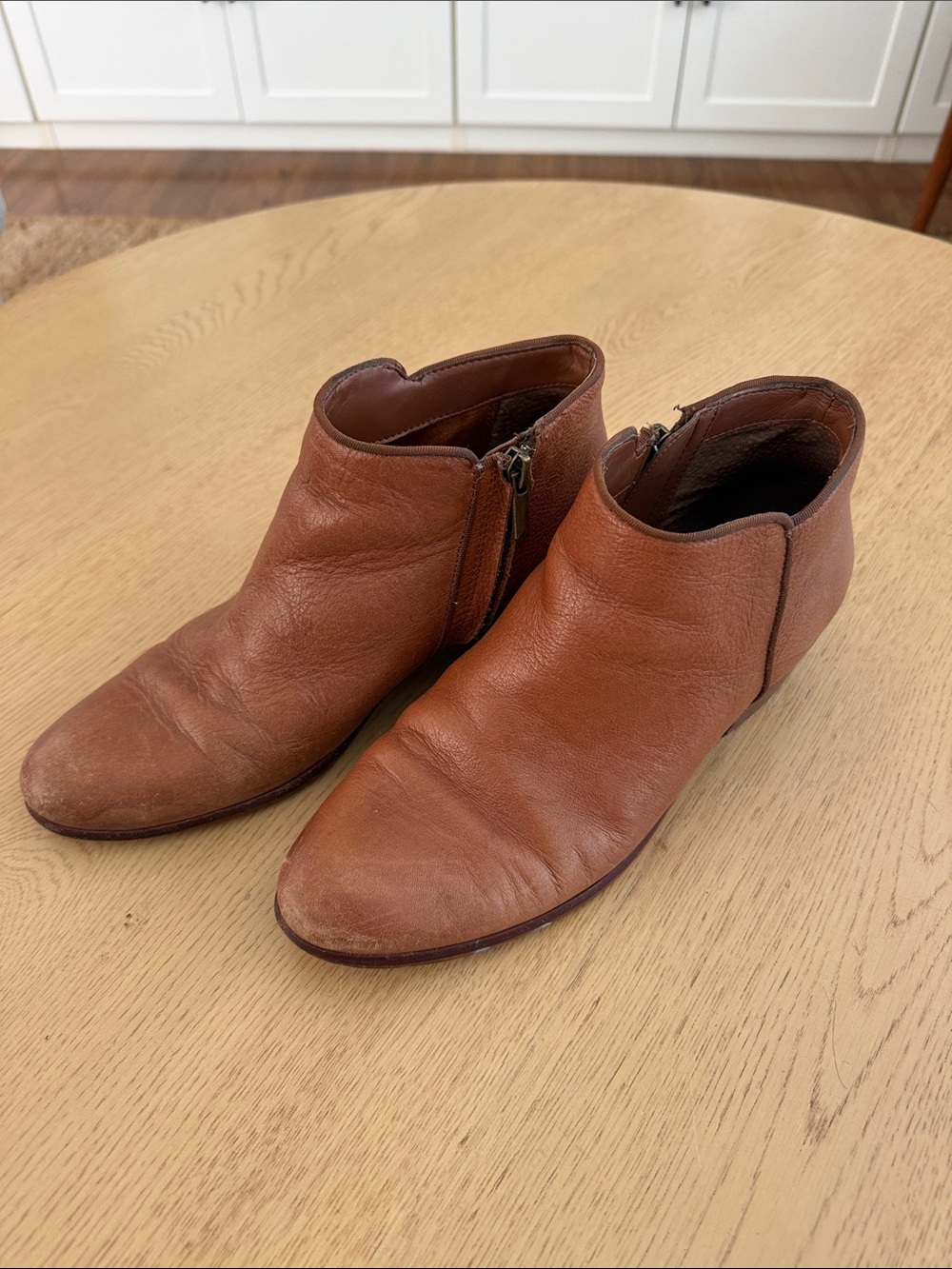 SAM EDELMAN- Petty Tan Leather Ankle Boots with Side Zippers 8.5